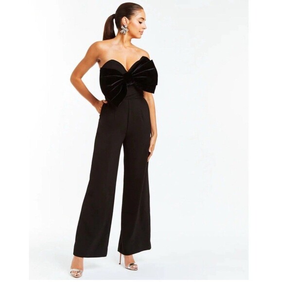 NWT Mestiza New York Jules Strapless Velvet Bow-Front Jumpsuit in Black Size 2 - Picture 8 of 8